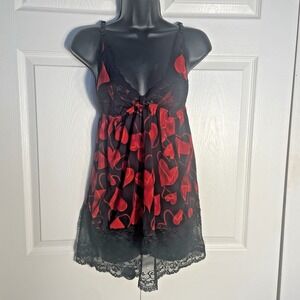 Smart Sexy Valentines Day Chemise Women S Black Red Hearts Babydoll‎ Slip Dress